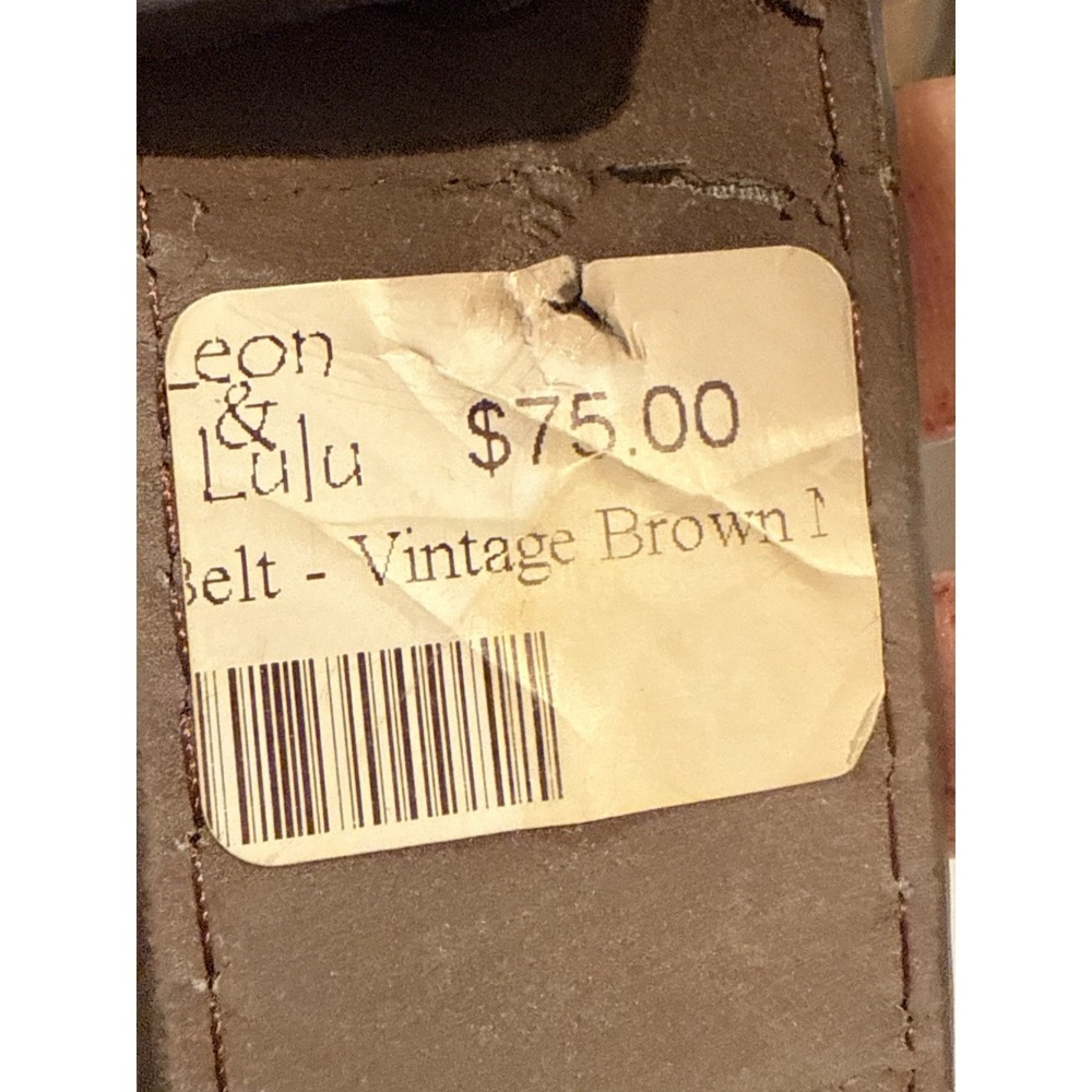 Vera‎ Pelle M 33" 35" brown leather belt stone-like inlay buckle 8petals - Picture 7 of 9